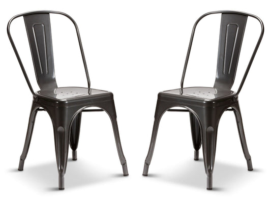 2 Graphite Grey Industrial Tolix Style Dining Chairs