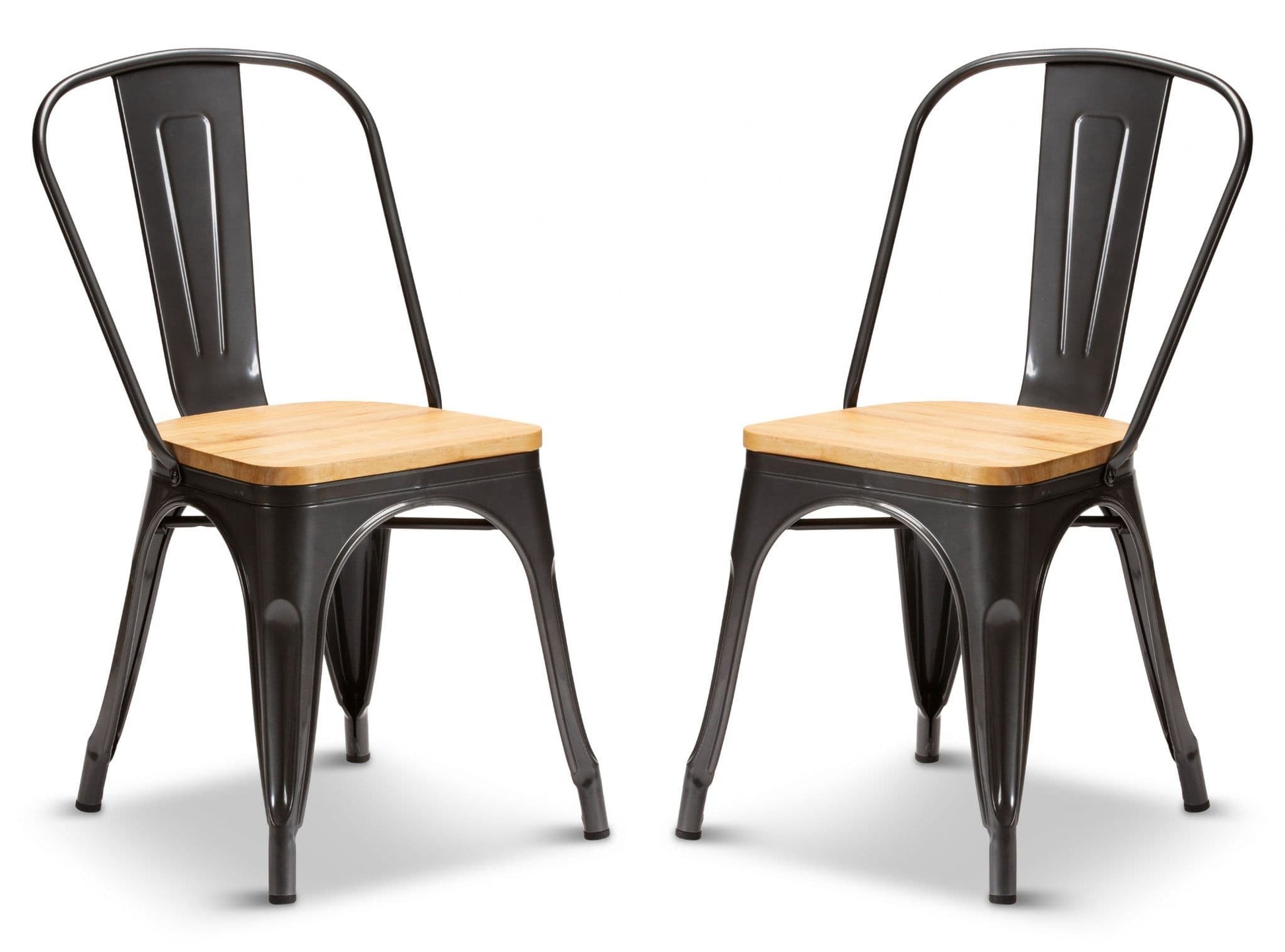 2 Graphite Grey With Oak Seat Metal Industrial Tolix Style Dining Chair