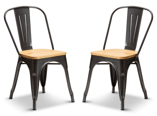 2 Graphite Grey With Oak Seat Metal Industrial Tolix Style Dining Chair