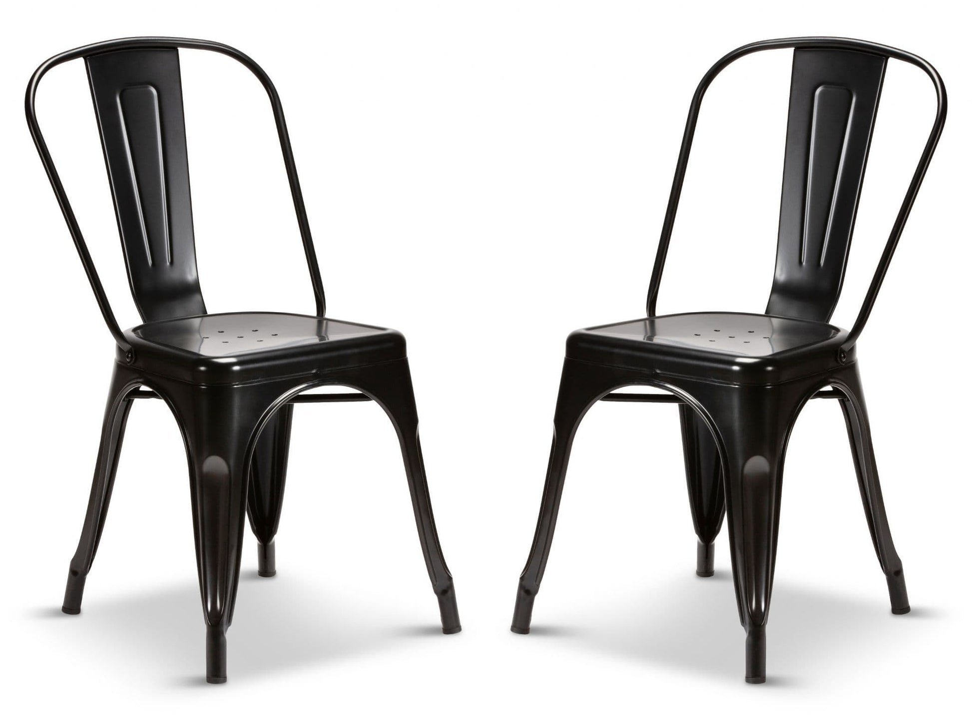 2 Matt Black Metal Industrial Tolix Style Dining Chairs
