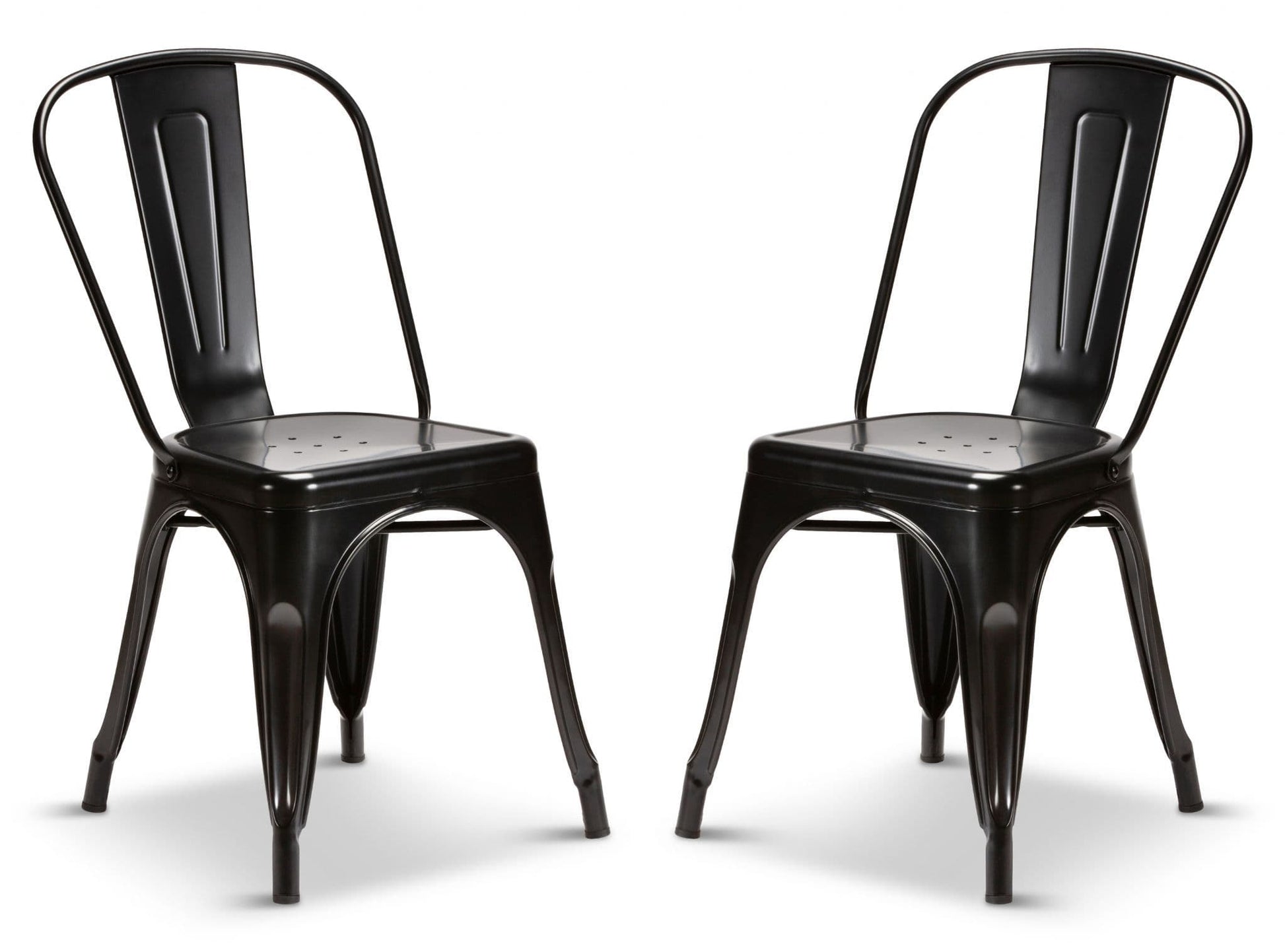 2 Matt Black Metal Industrial Tolix Style Dining Chairs