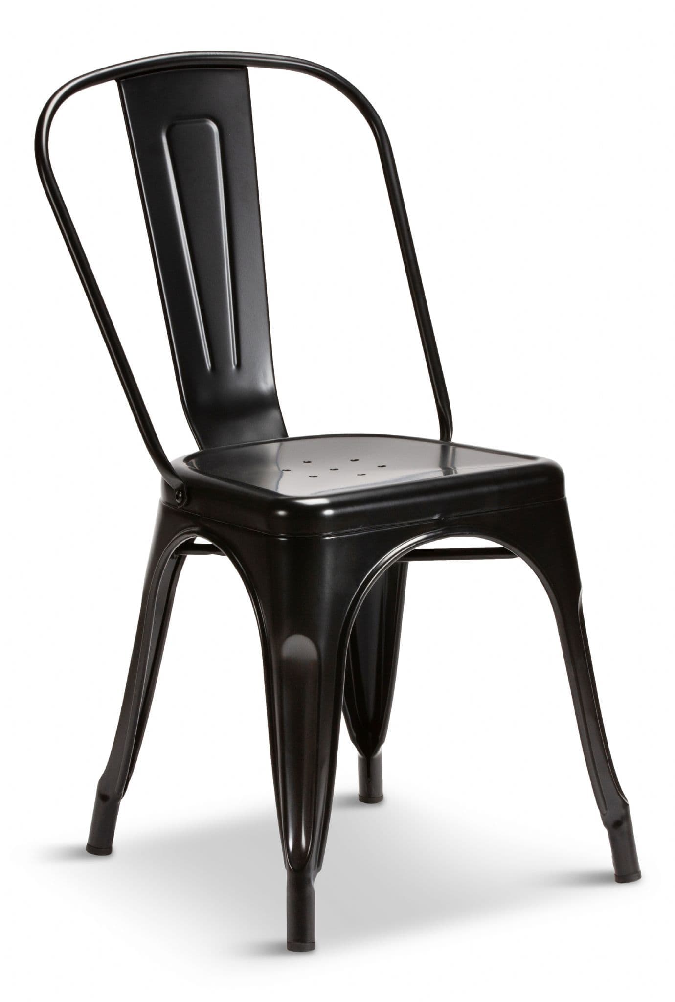 Matt Black Metal Industrial Tolix Style Dining Chairs Front View