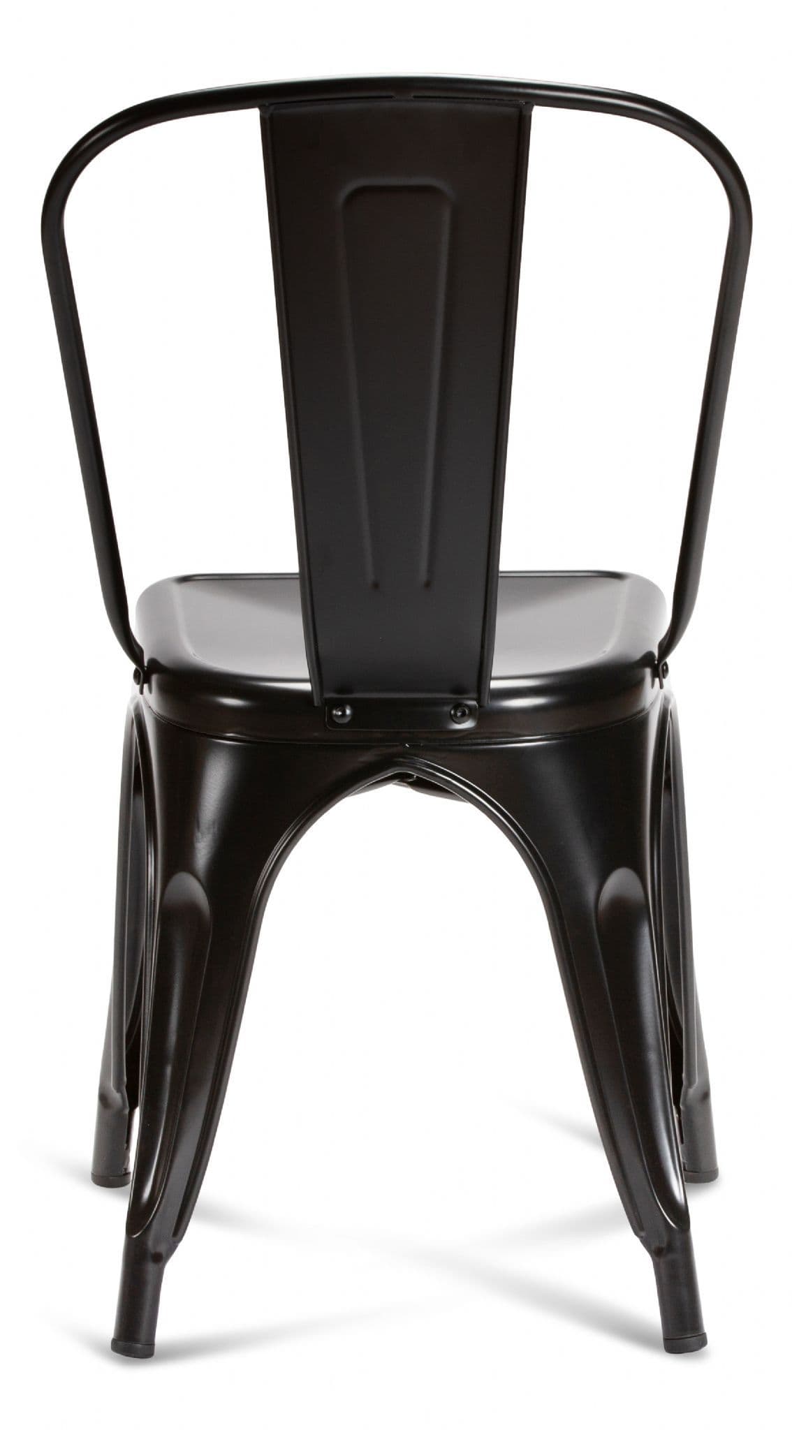 Matt Black Metal Industrial Tolix Style Dining Chairs Rear View