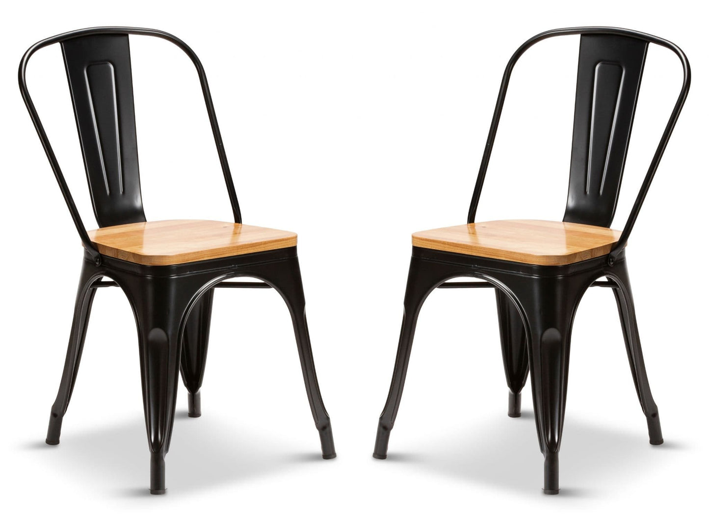 2 Matt Black With Oak Seat Metal Industrial Tolix Style Dining Chairs 1/2 Price Deal