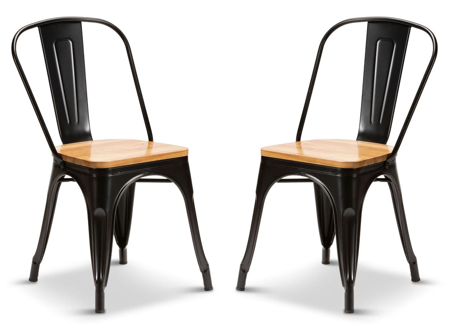 2 Matt Black With Oak Seat Metal Industrial Tolix Style Dining Chairs 1/2 Price Deal