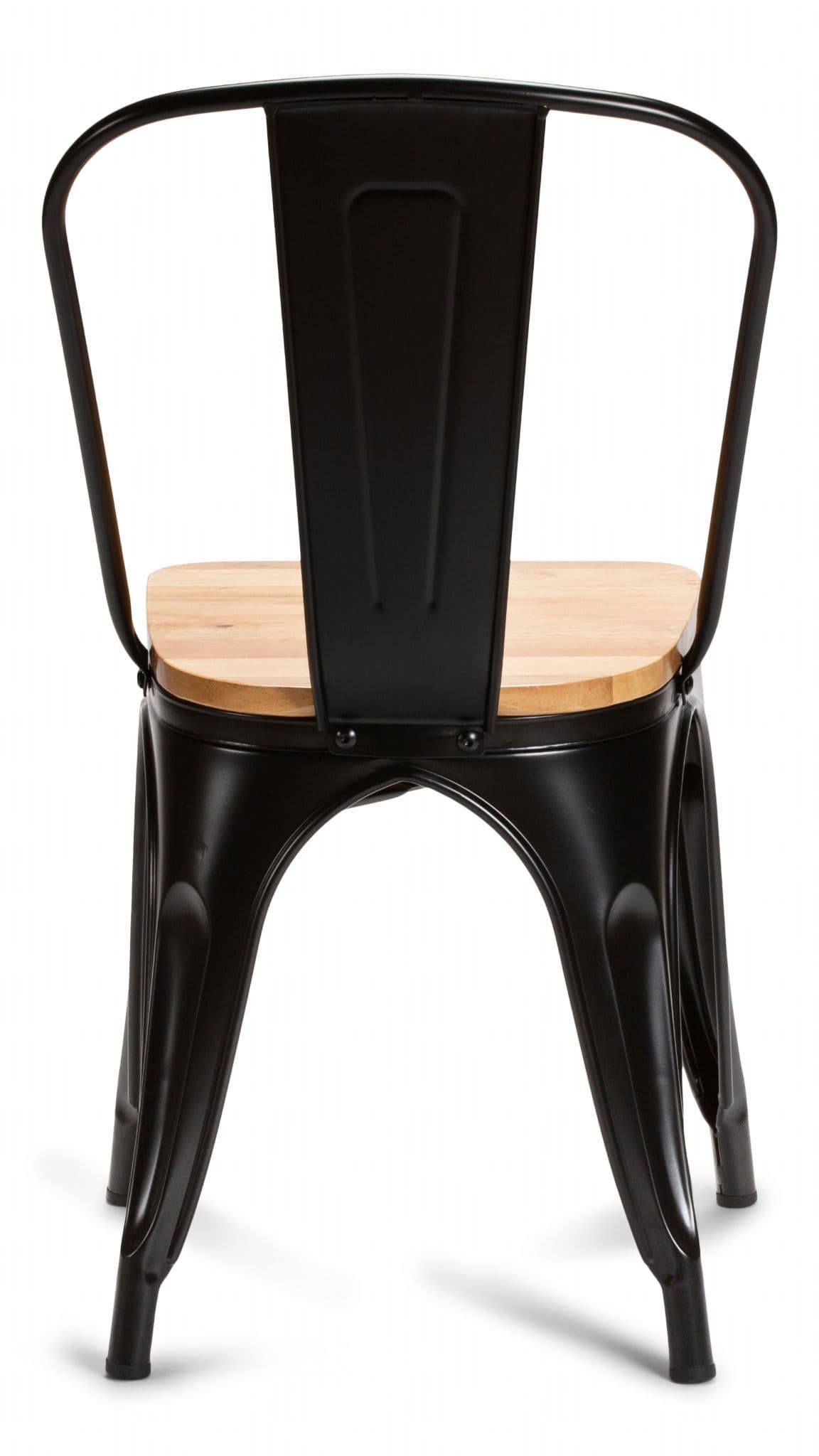 2 Matt Black With Oak Seat Metal Industrial Tolix Style Dining Chairs 1/2 Price Deal