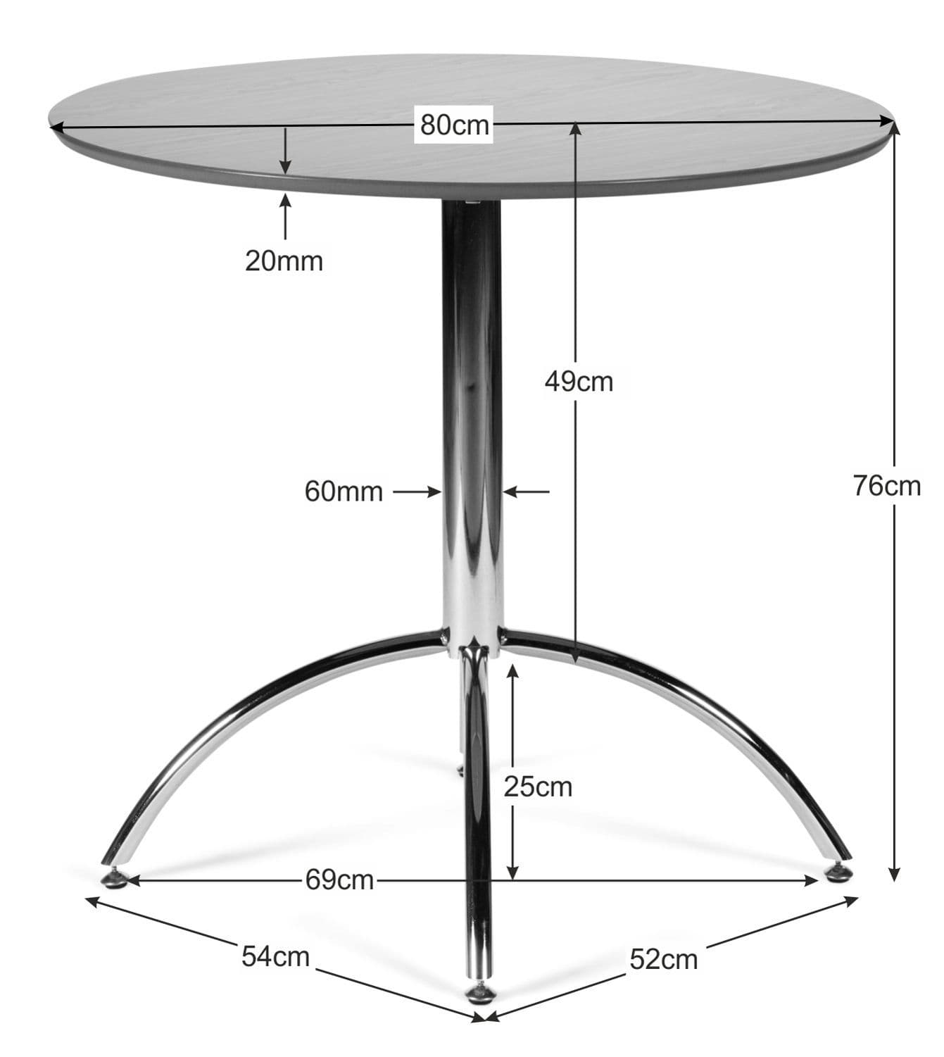 Kimberley Dining Set White Table & 4 Black Chairs - Table Dimensions
