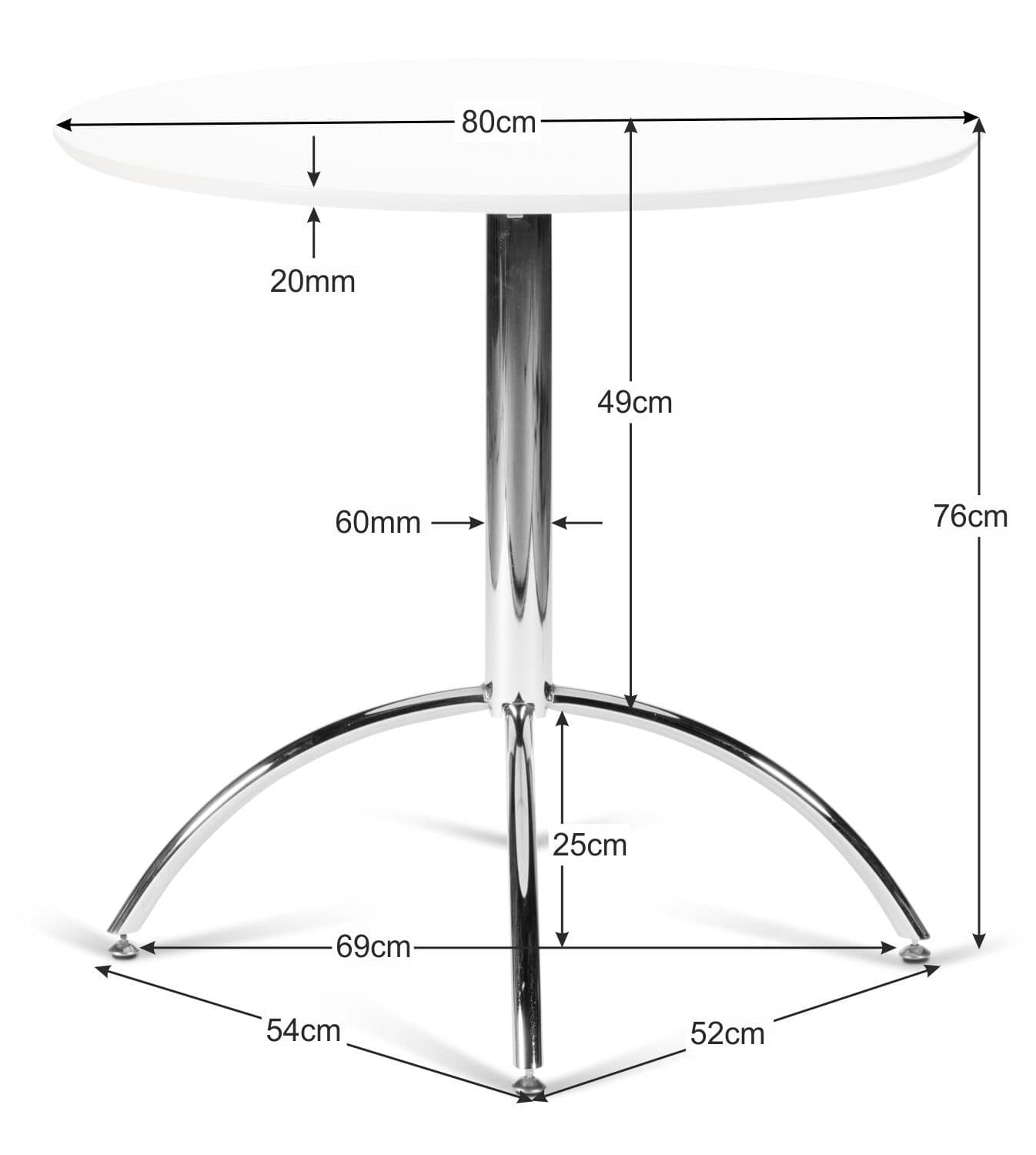 Kimberley White & Chrome Dining Table Dimensions