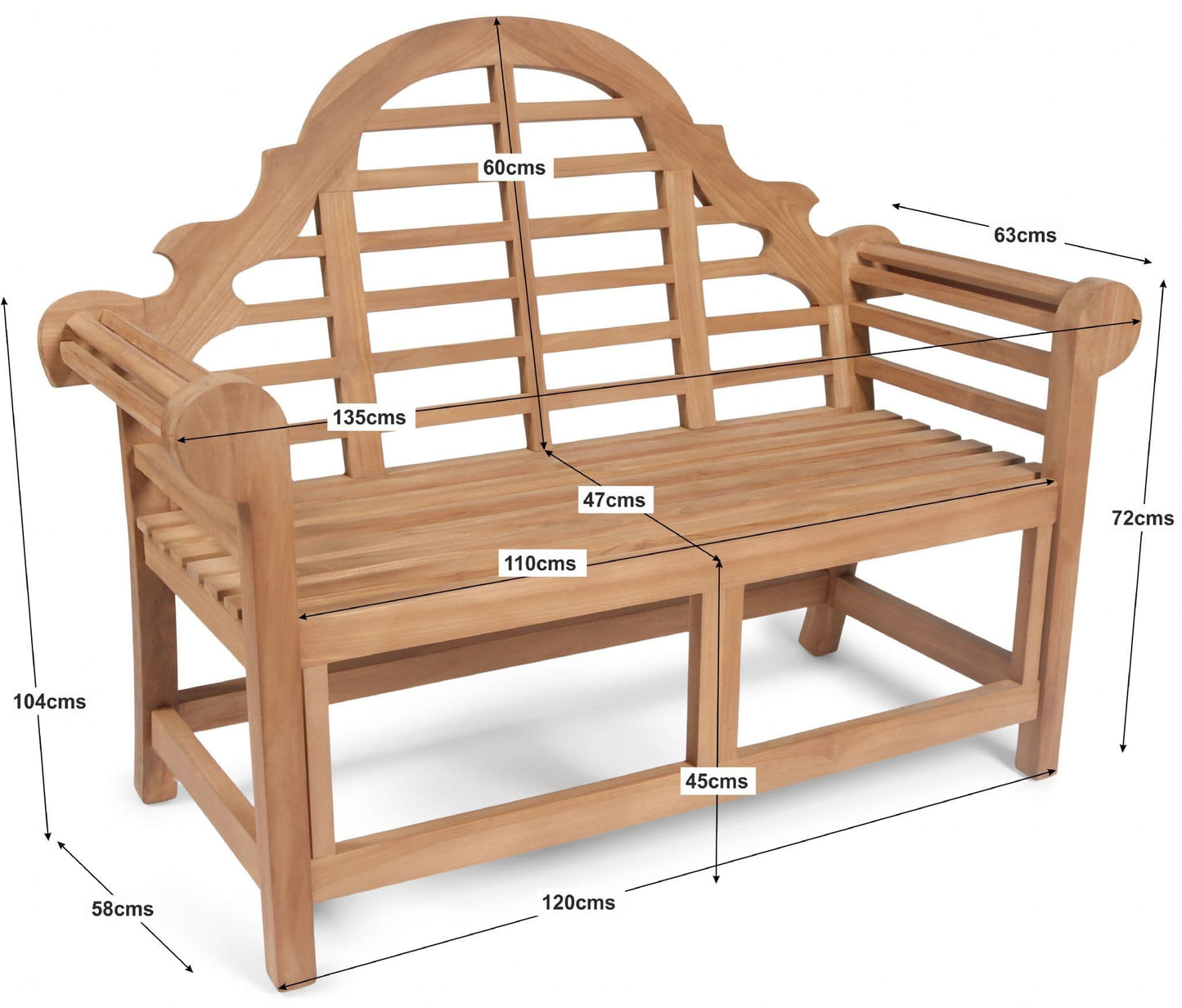 Marlborough 120cm 2 Seat Teak Bench Dimensions