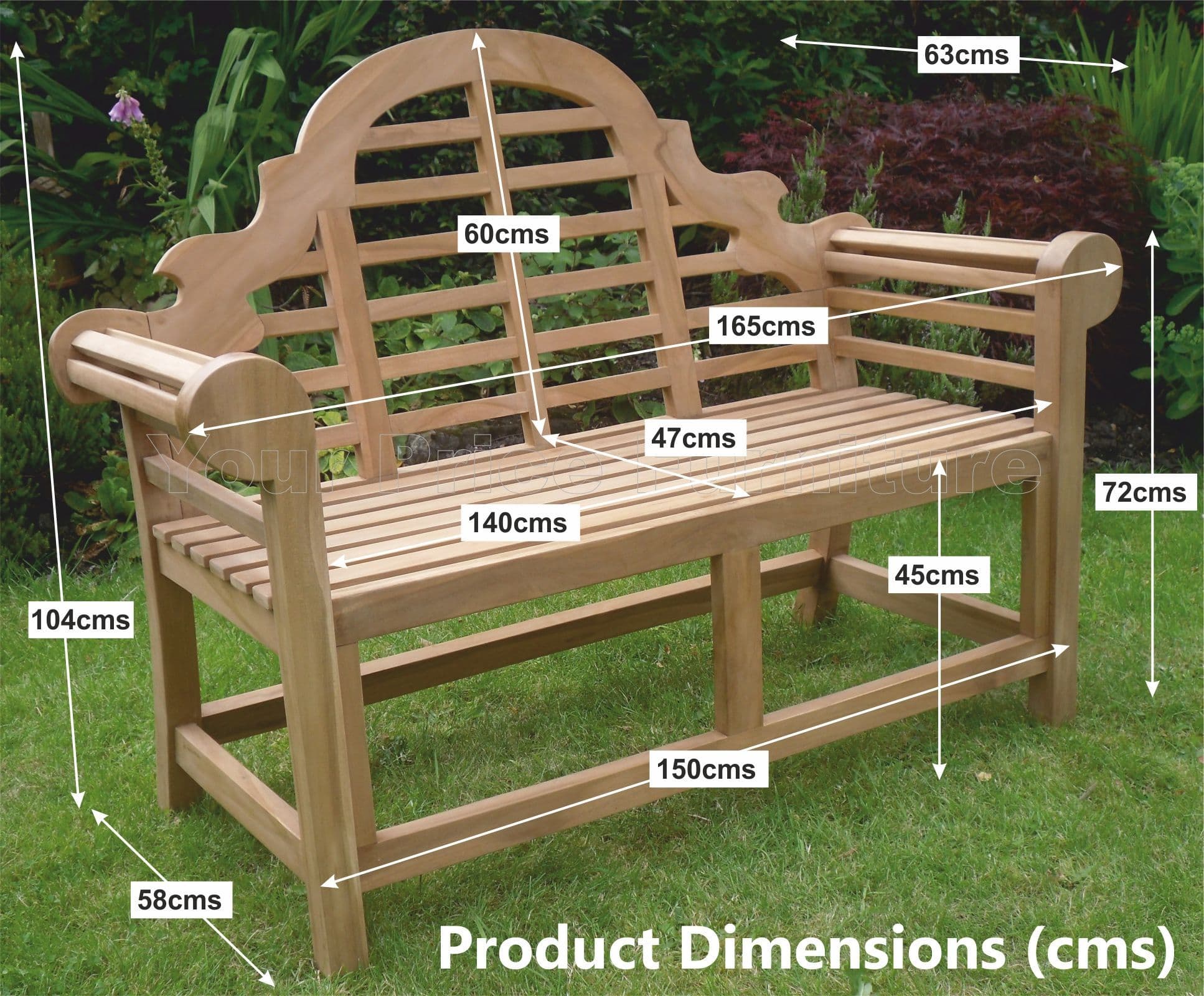 Marlborough 150cm 3 Seat Teak Bench Dimensions