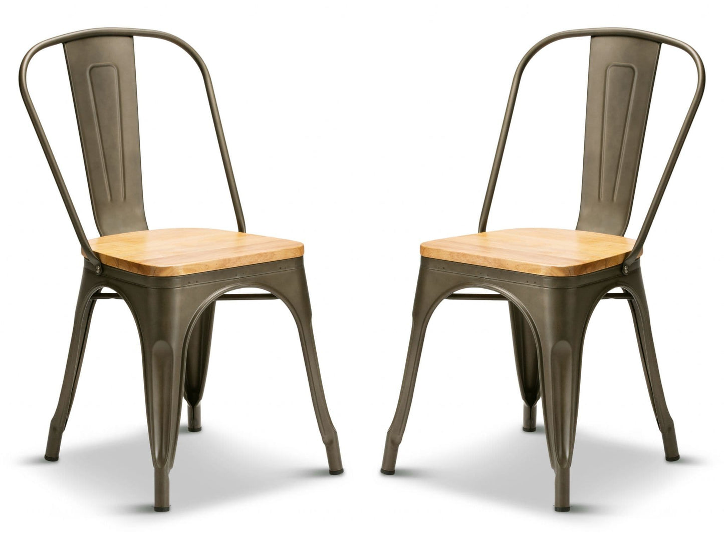 2 Gun Metal With Oak Seat Industrial Tolix Style Dining Chairs