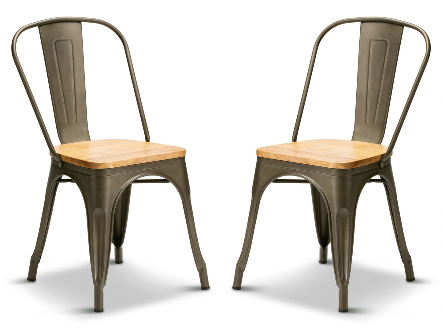 2 Gun Metal With Oak Seat Industrial Tolix Style Dining Chairs