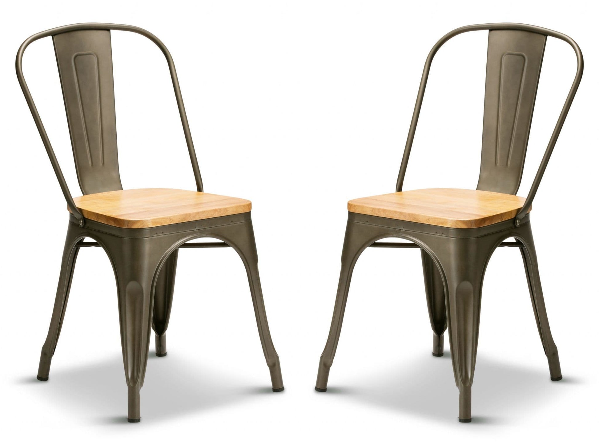 2 Gun Metal With Oak Seat Industrial Tolix Style Dining Chairs