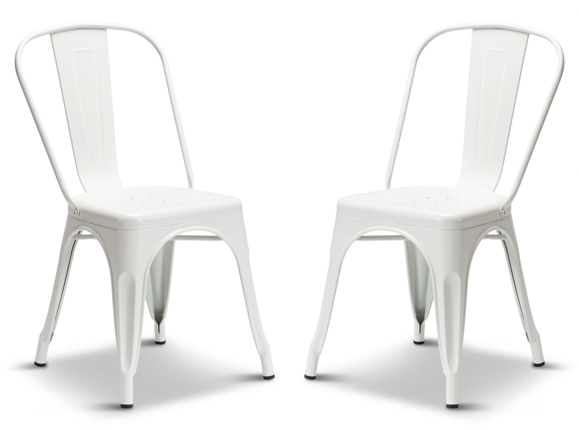 2 Matt White Metal Industrial Tolix Style Dining Chairs