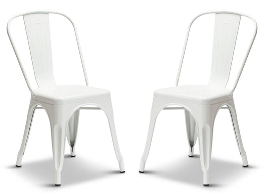 2 Matt White Metal Industrial Tolix Style Dining Chairs