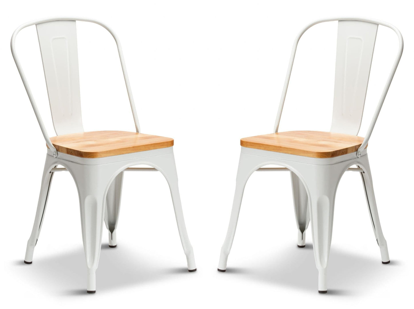 2 Matt White With Oak Seat Metal Industrial Tolix Style Dining Chairs