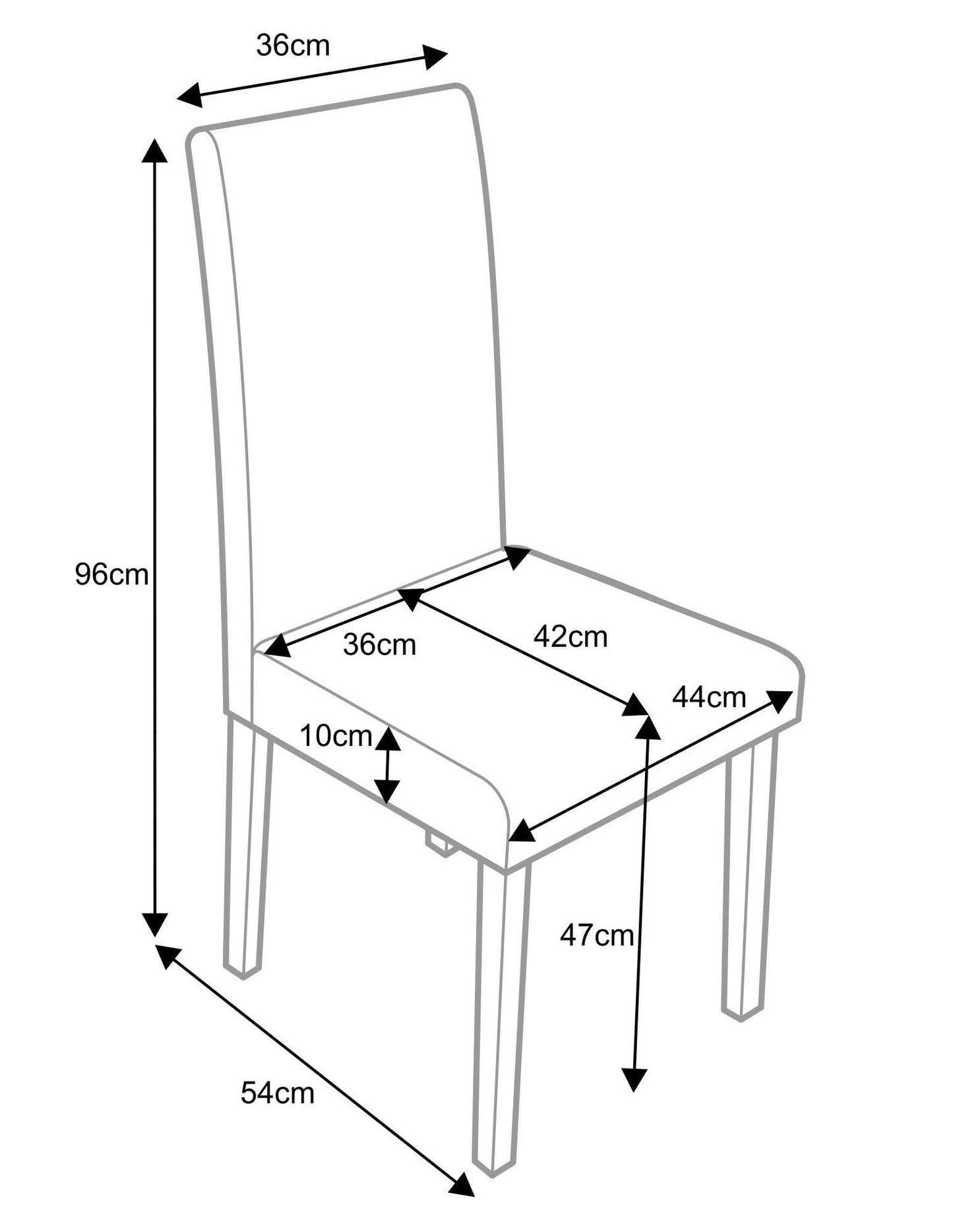 Grey Fabric Torino Dining Chairs Dimensions