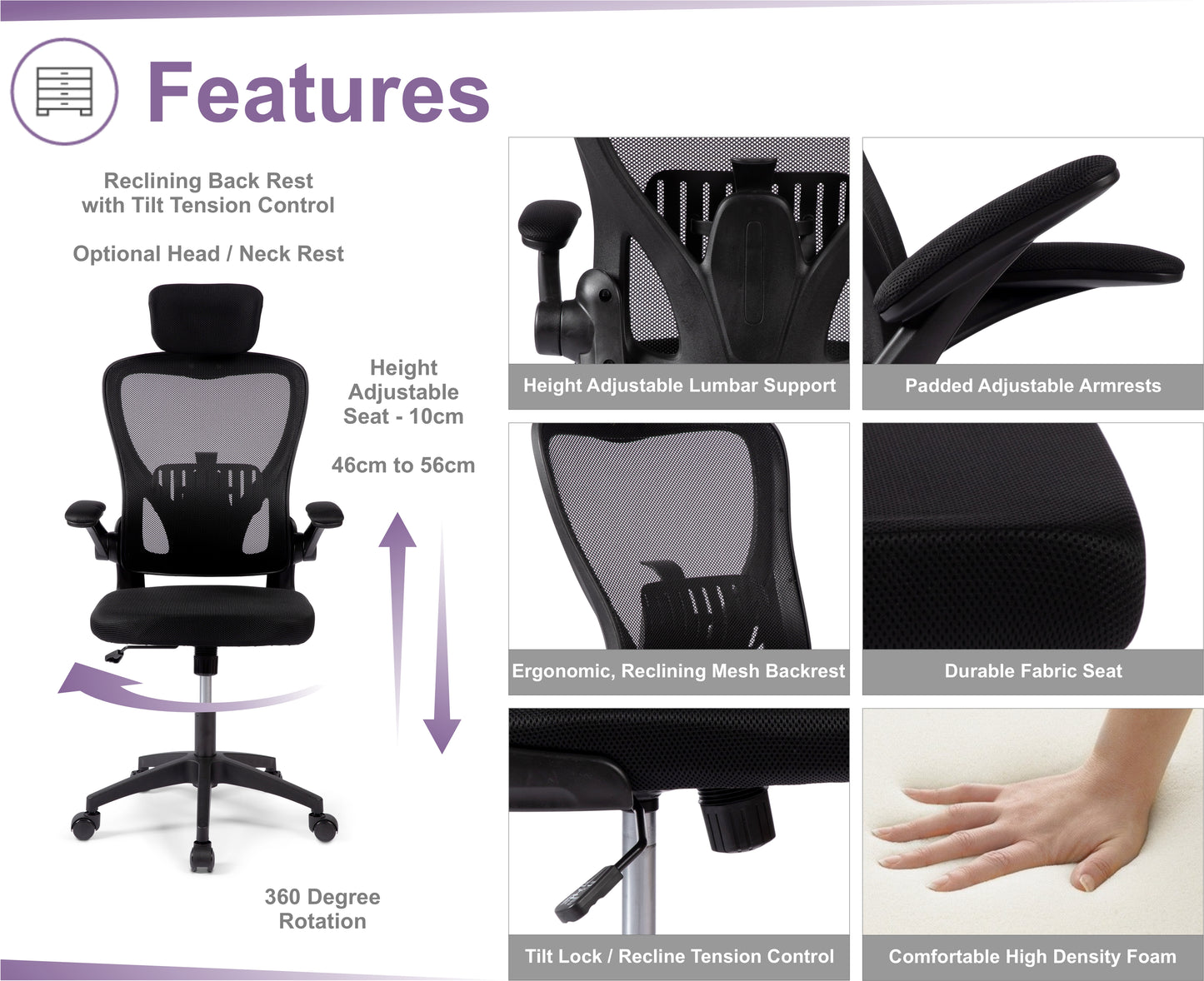 Baslow Mesh Back Home Office Chair Black 1/2 Price Deal