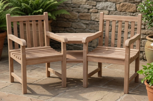 Java Teak Companion Set 2 Seat Garden Love Tete Bench FLEGT Certified - 1/2 Price Deal