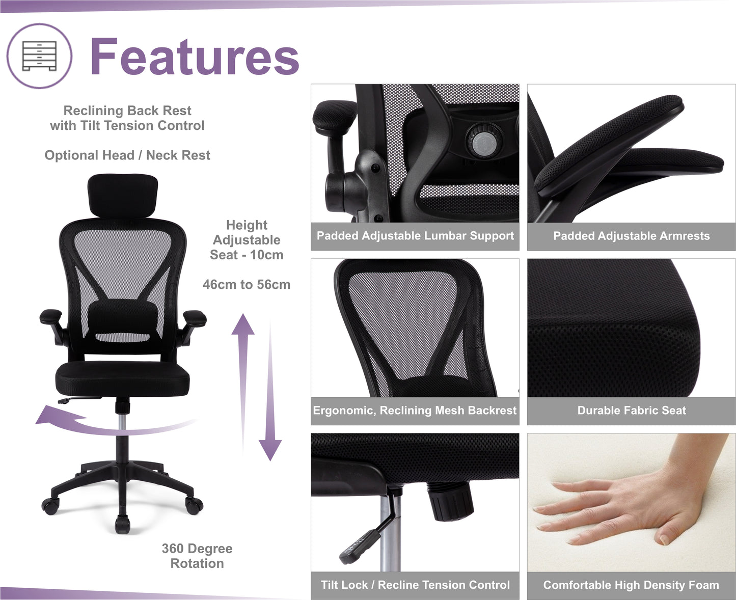 Litton Mesh Back Home Office Chair Black 1/2 Price Deal