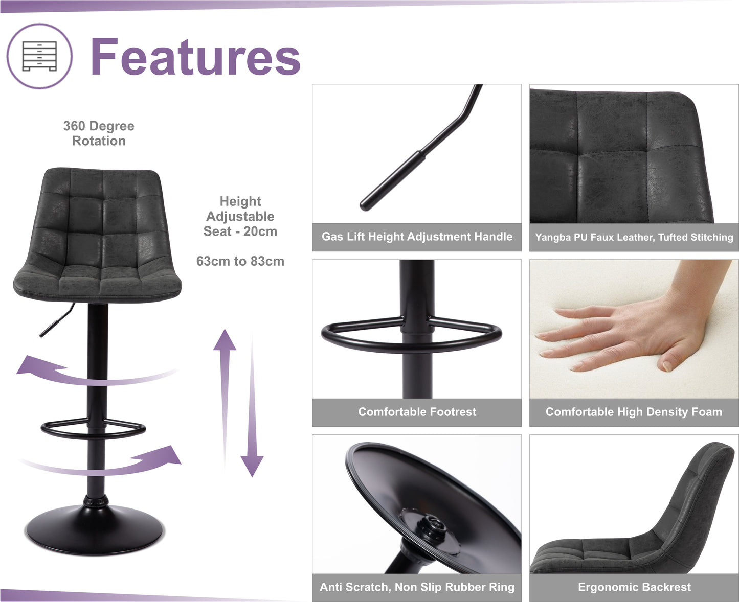 2 Nova Bar Stools Charcoal Grey 1/2 Price Deal