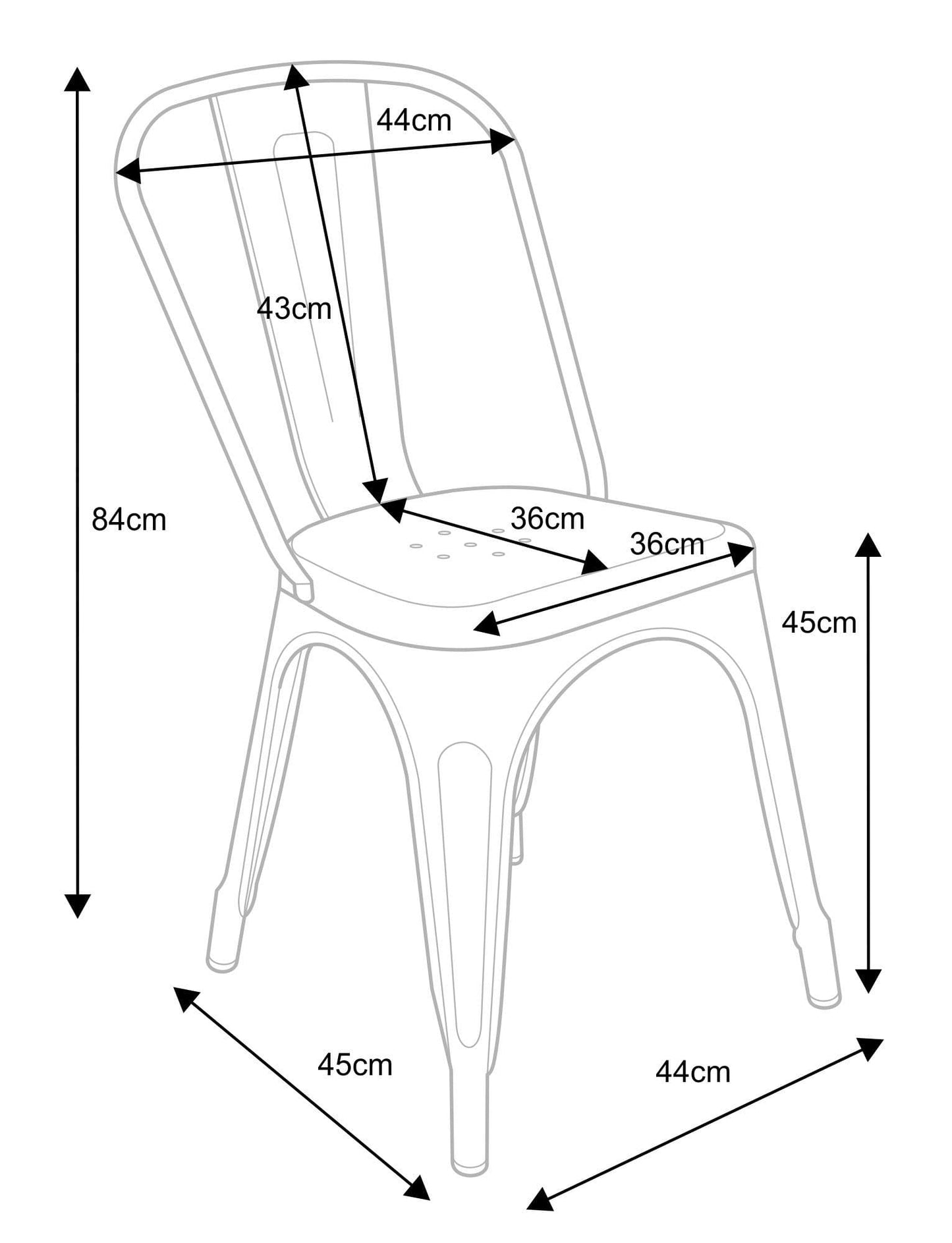 Matt Black Metal Industrial Tolix Style Dining Chairs Dimensions