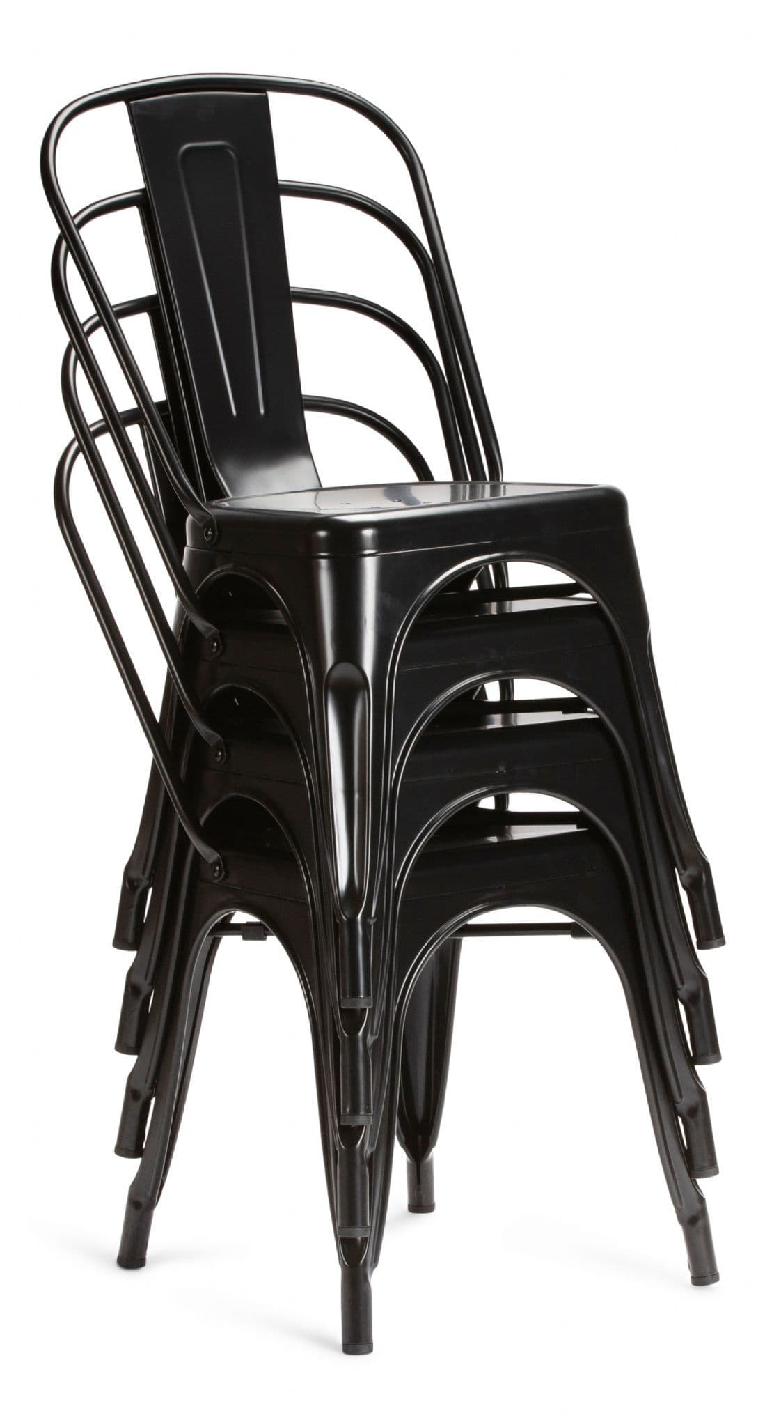 Matt Black Metal Industrial Tolix Style Dining Chairs Stacked