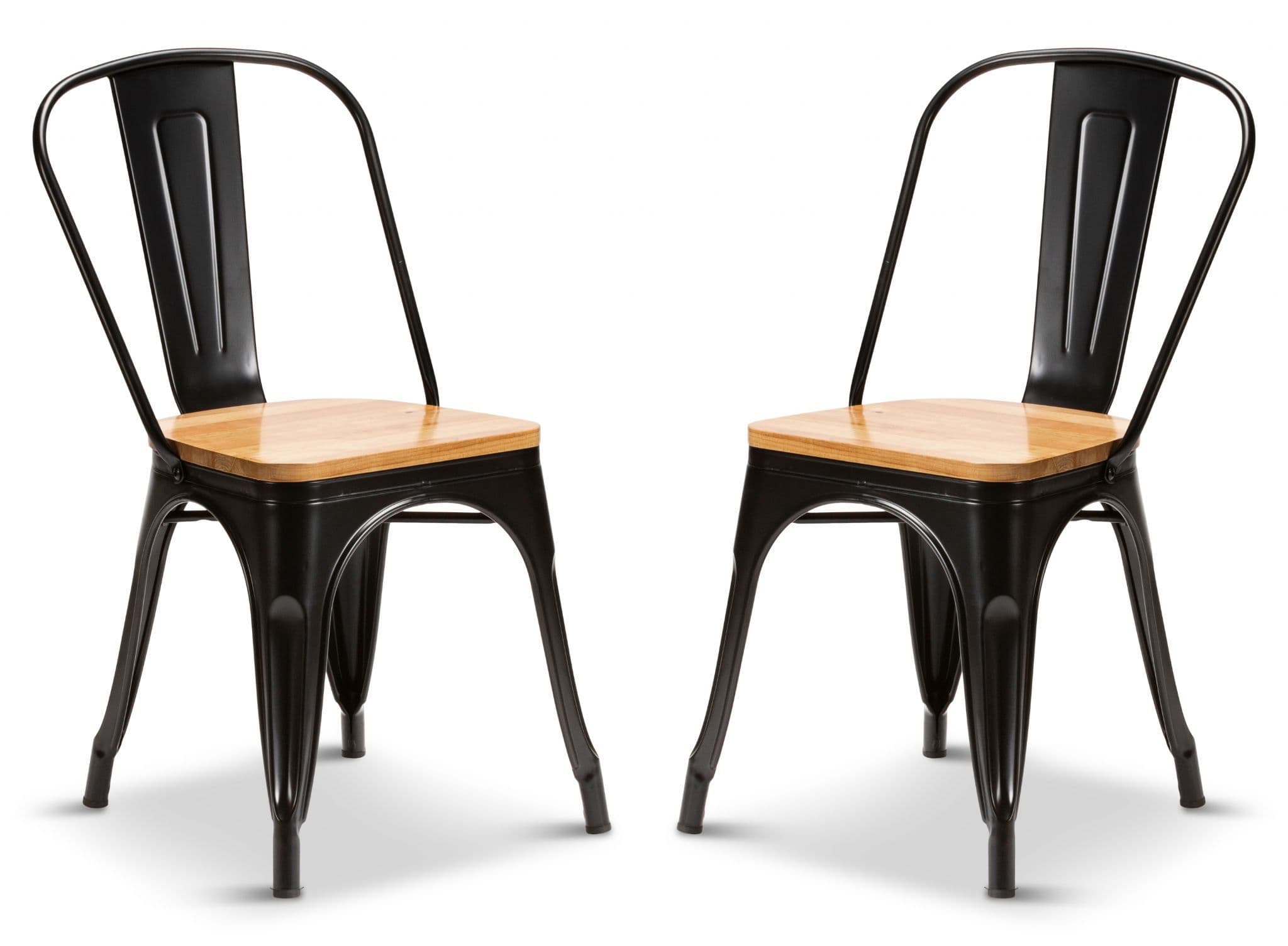 2 Matt Black With Oak Seat Metal Industrial Tolix Style Dining