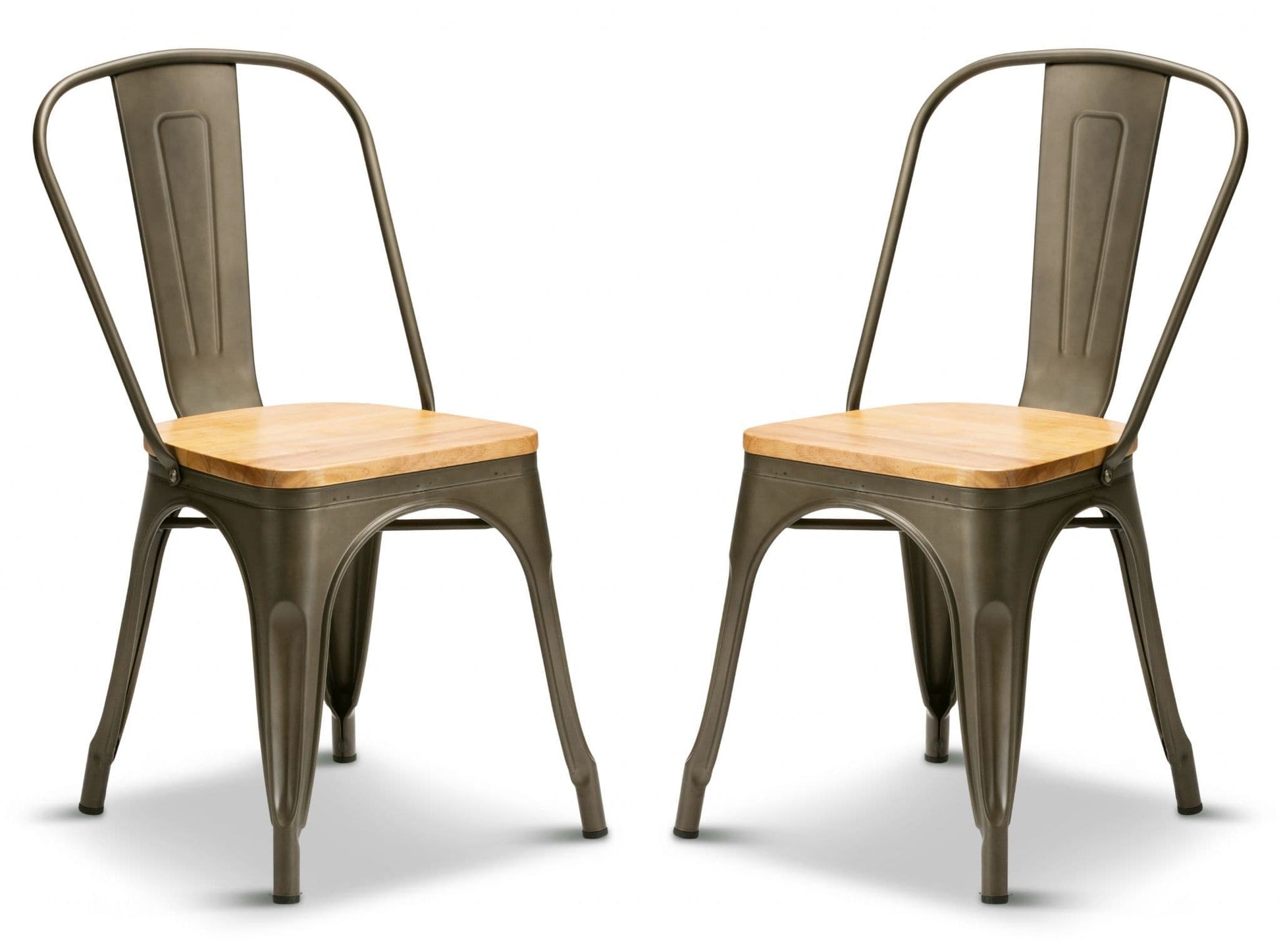 2 Gun Metal With Oak Seat Industrial Tolix Style Dining Chairs