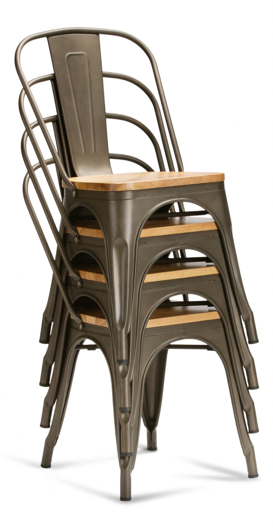 Gun Metal With Oak Seat Industrial Tolix Style Dining Chairs Stacking