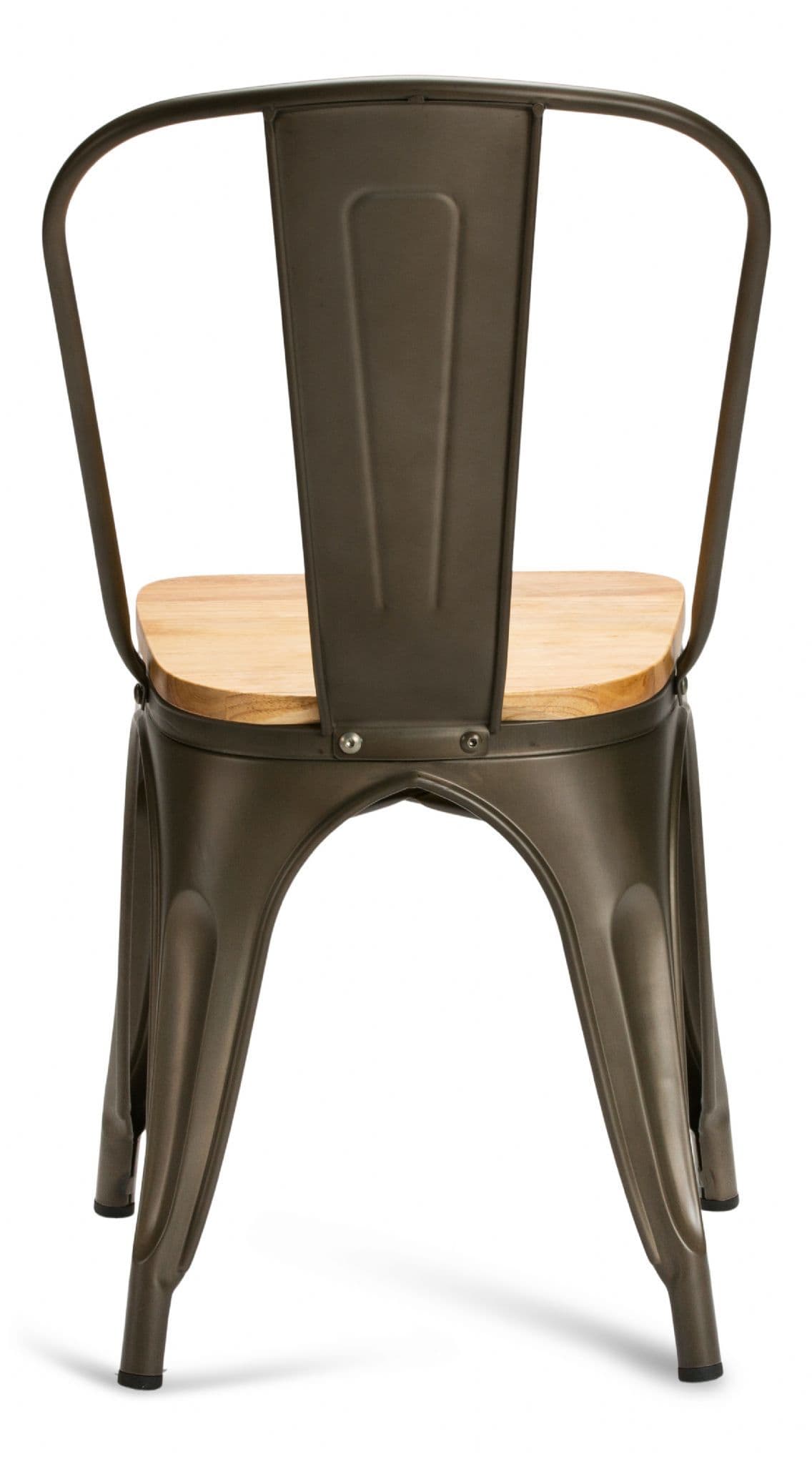 Gun Metal With Oak Seat Industrial Tolix Style Dining Chairs Rear View