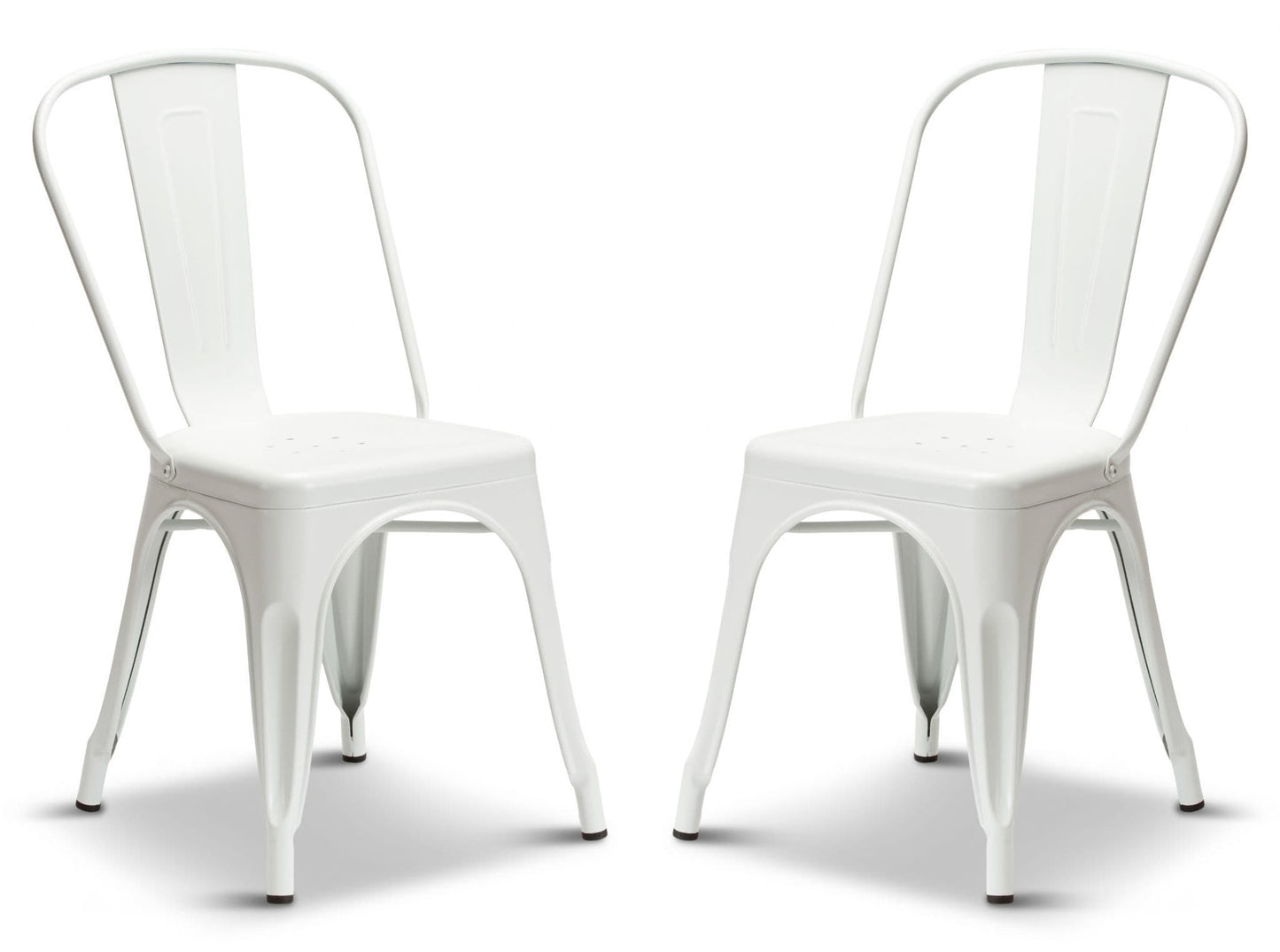 2 Matt White Metal Industrial Tolix Style Dining Chairs
