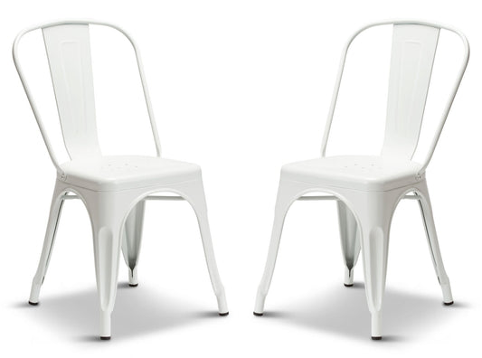 2 Matt White Metal Industrial Tolix Style Dining Chairs