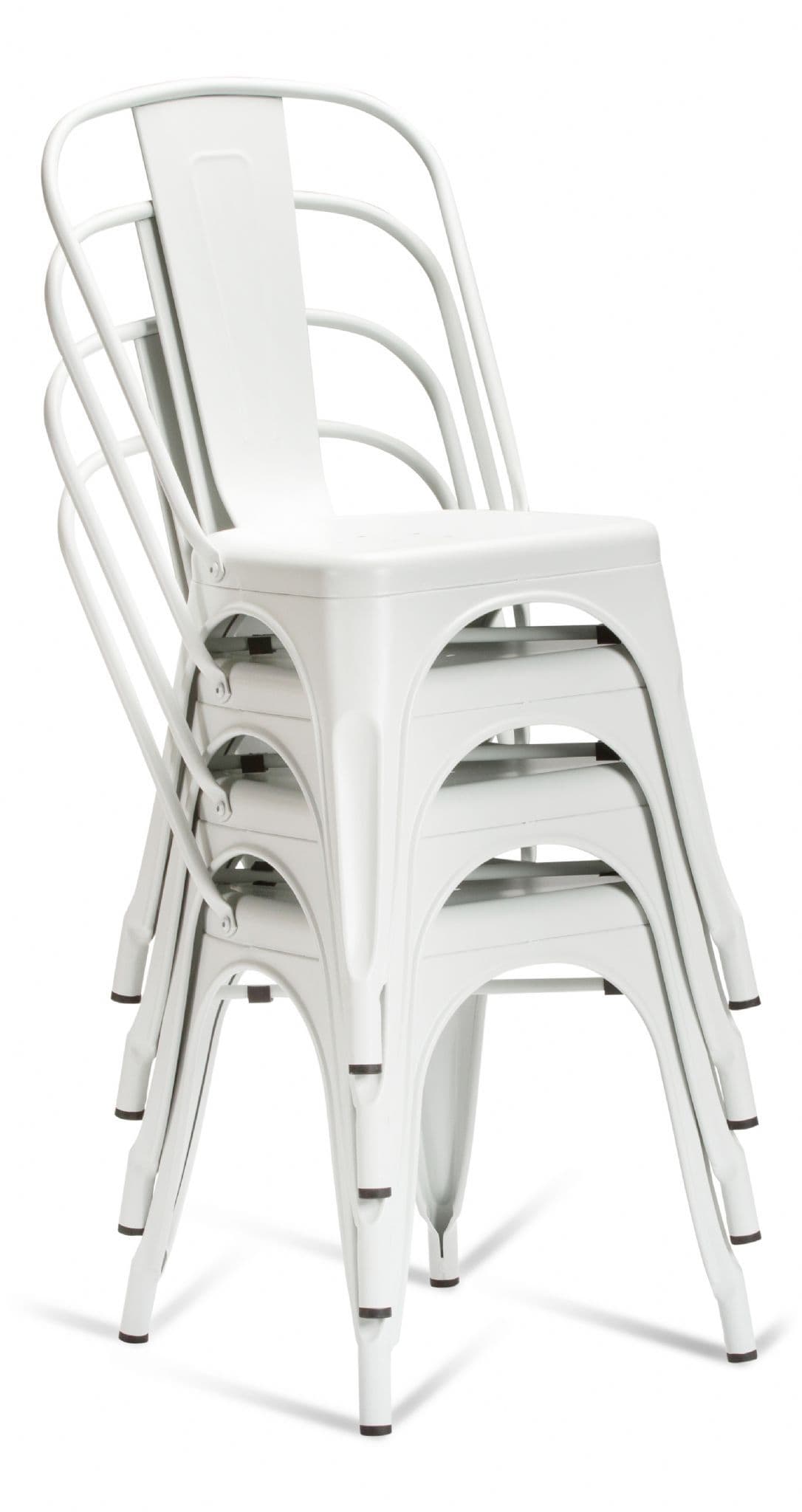 Matt White Metal Industrial Tolix Style Dining Chairs Stacking