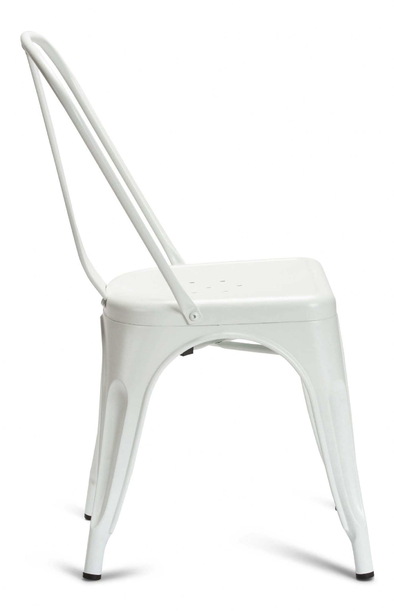 Matt White Metal Industrial Tolix Style Dining Chairs Side View