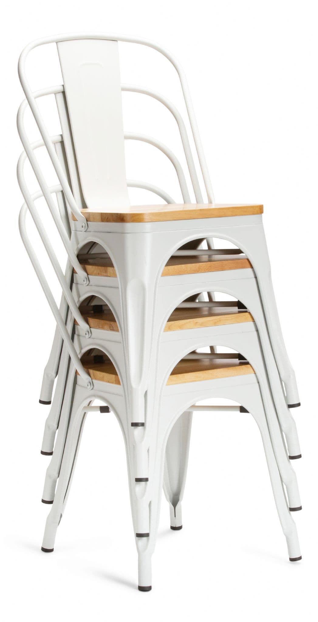 Matt White With Oak Seat Metal Industrial Tolix Style Dining Chairs Stacking