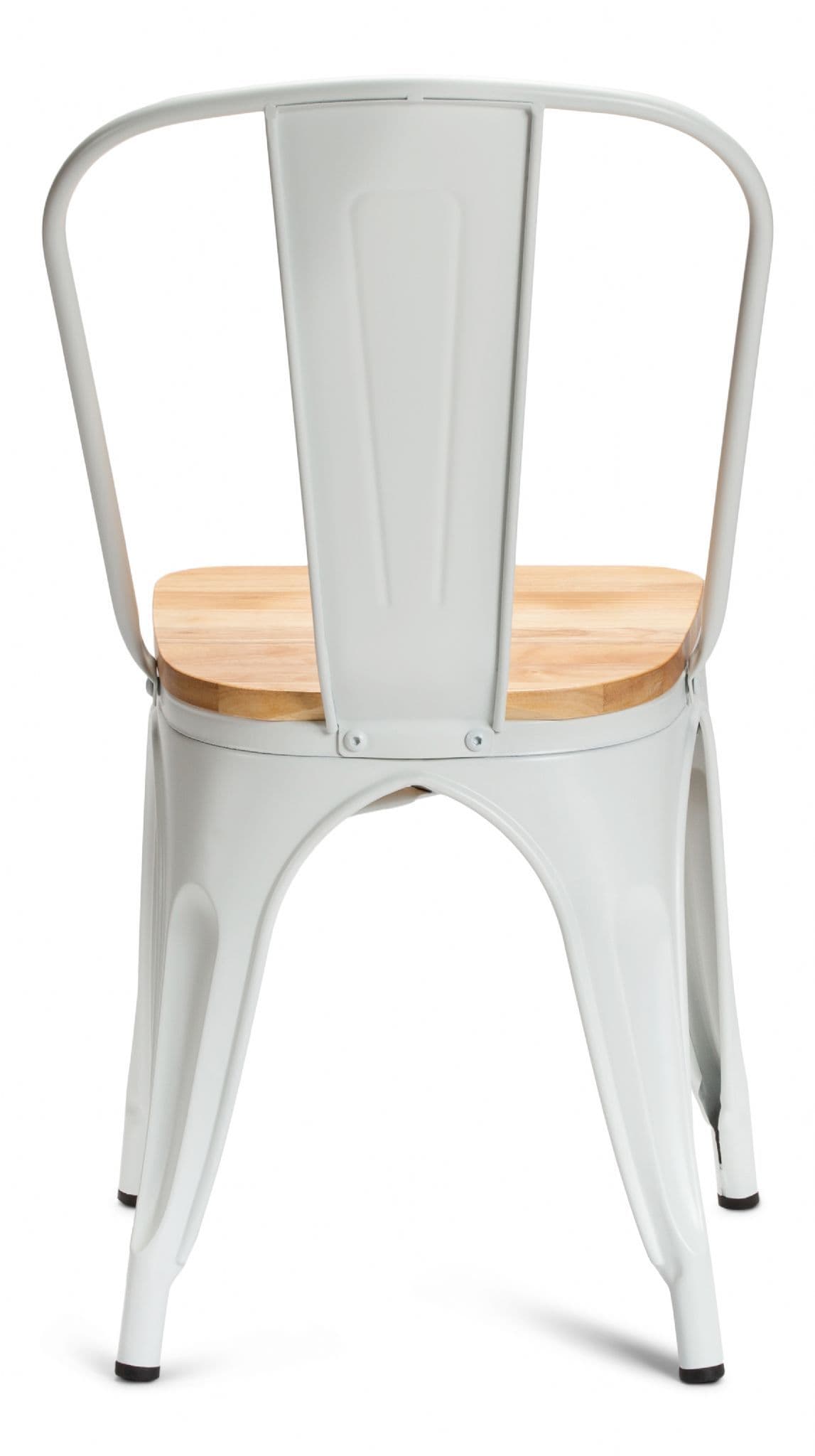 Matt White With Oak Seat Metal Industrial Tolix Style Dining Chairs Rear View