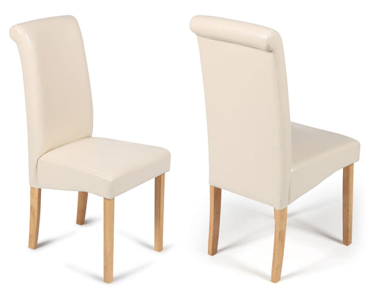 2 Cream Roma Faux Leather Dining Chairs