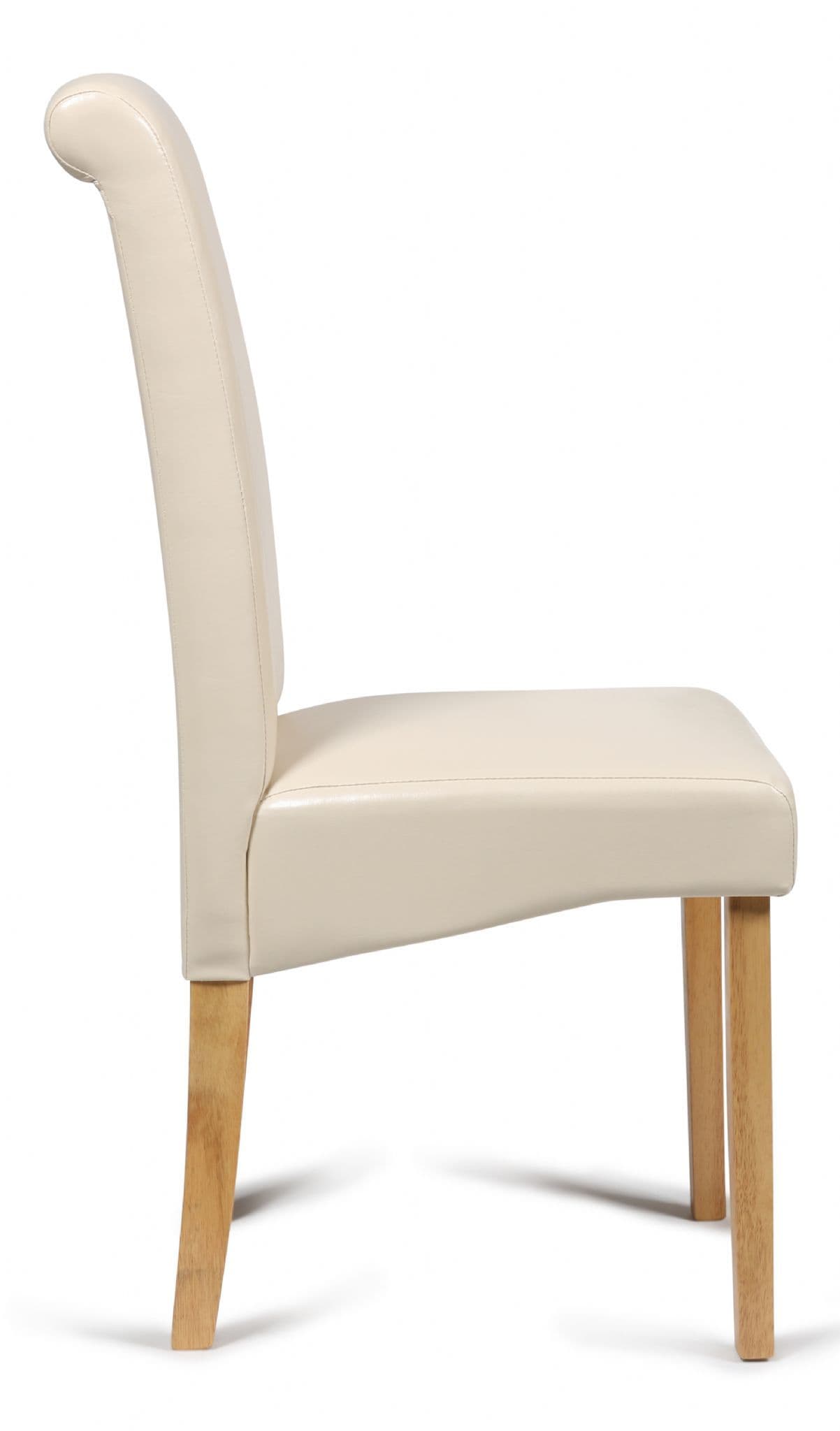 Roma Cream Faux Leather Dining Chairs Side View