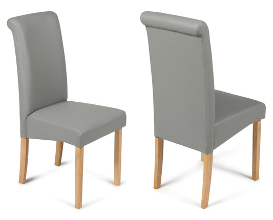 2 Matt Grey Roma Faux Leather Dining Chairs