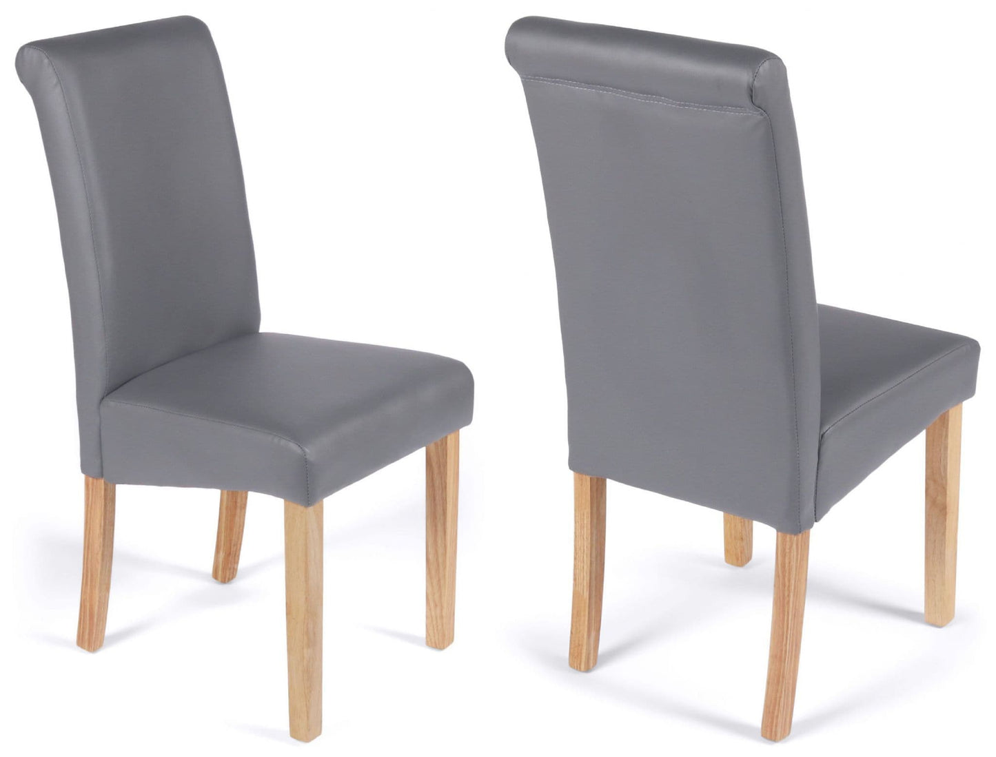 2 York Grey Faux Leather Chairs with Oak Legs 1/2 Price Deal
