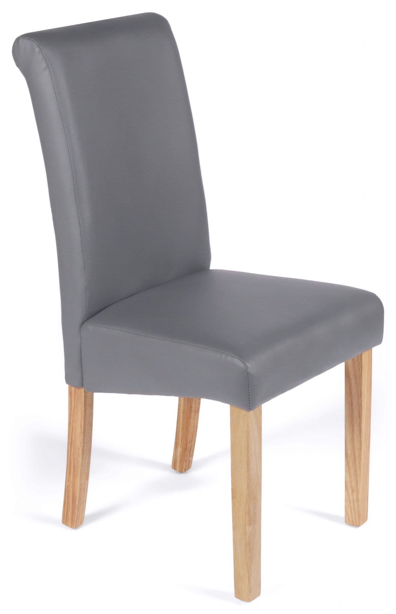 York Grey Faux Leather Chairs with Oak Legs 1/2 Price Deal Front View