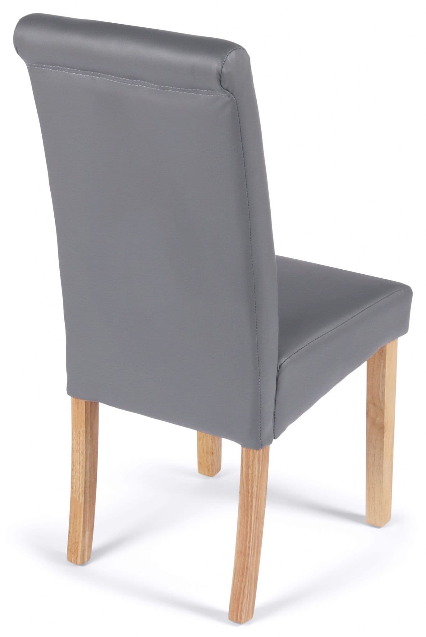 York Grey Faux Leather Chairs with Oak Legs 1/2 Price Deal Rear View